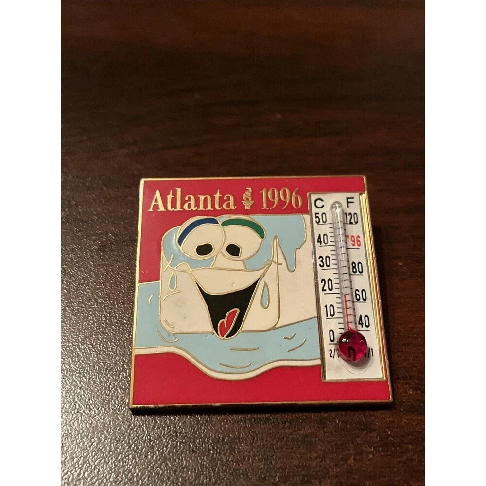 Vintage‎ 1996 Atlanta Olympics Melting Ice Cube Thermometer Lapel Hat Pin